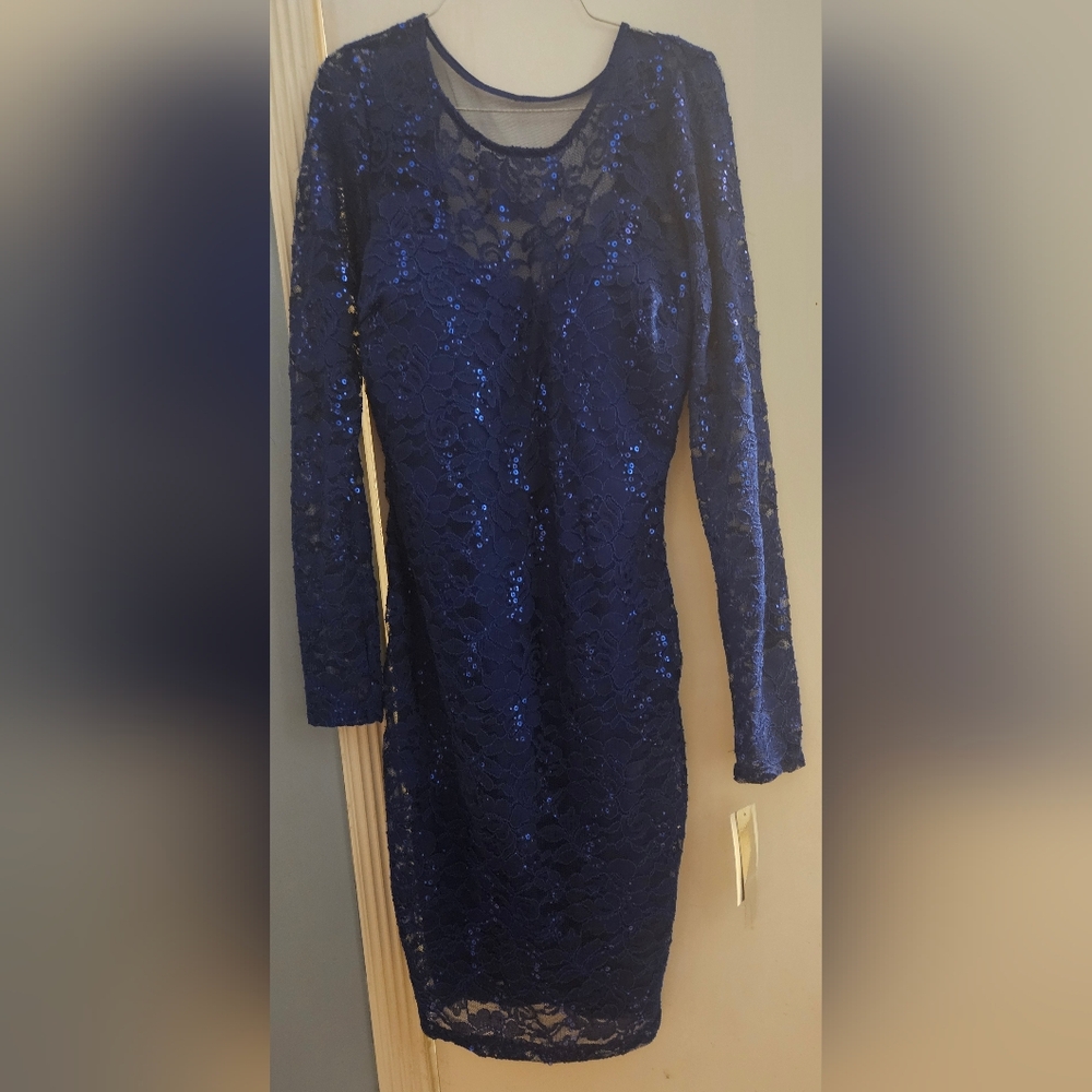 Sequin Hearts Elegant Blue Lace Dress Size 13